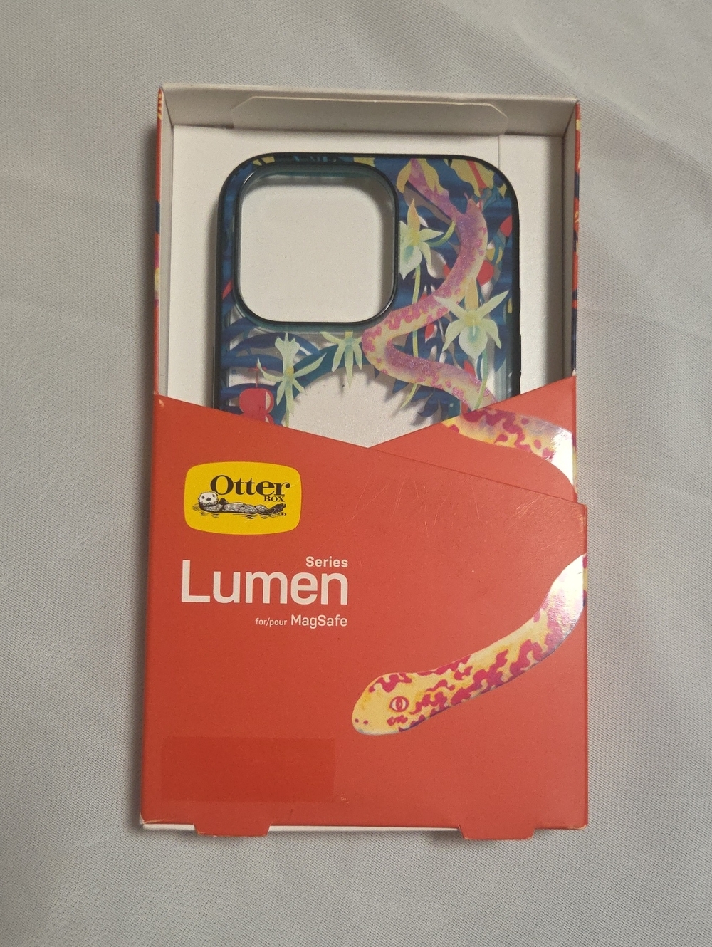 IPhone 16 Pro OtterBox Lumen MagSafe Case - Blue Floral with Pink Snake